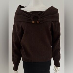 Zara Off-the-Shoulder Dark Brown Sweater with Button Detail